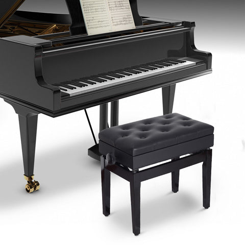 25" Adjustable Padded Piano Bench w/ Music Storage - Black