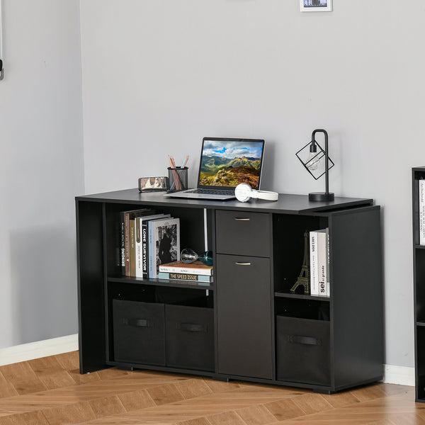 L-Shaped Computer Writing Desk with Storage Shelf - Black