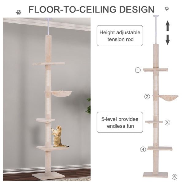 90"-102" Multilevel Cat Tree with Activity Centre  - Beige