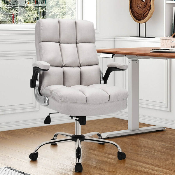 Height Adjustable High Back Office Chair with Flip Up Arm - Beige