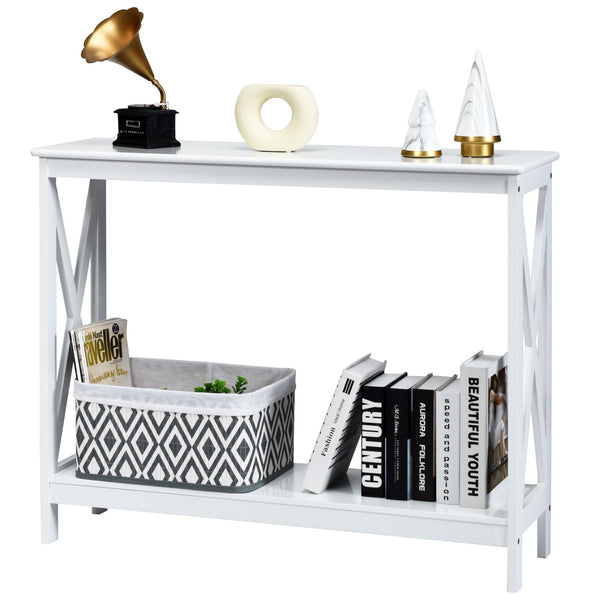 2-Tier X-Design Side Accent Table - White