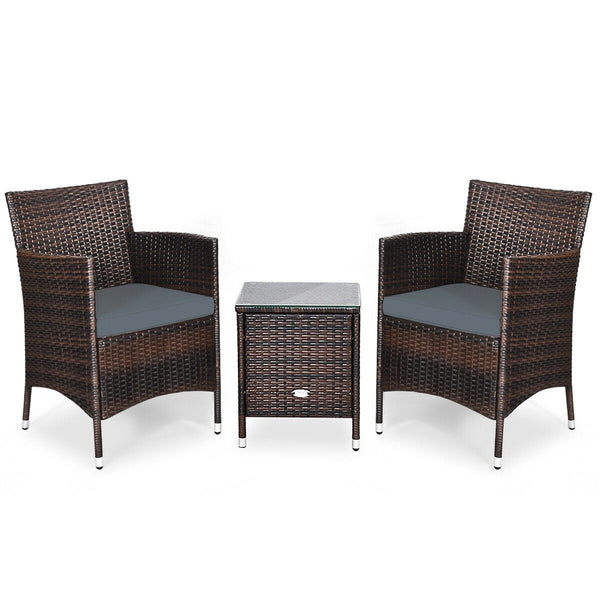 3pc Patio Wicker Rattan Outdoor Furniture Set - Gray
