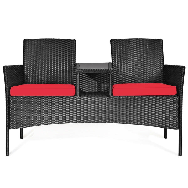 2-Person Wicker Rattan Patio Conversation Furniture Set - Red