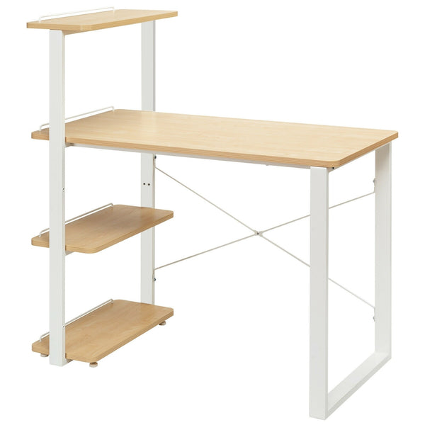 Reversible Computer Study Table with Adjustable Bookshelf - Natural