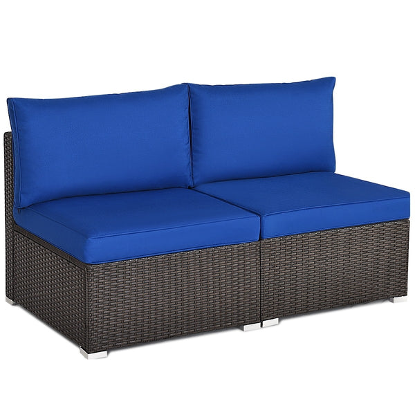 2pc Wicker Rattan Patio Armless Sofa with Cushion - Navy