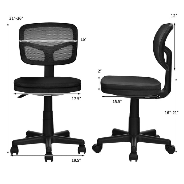 Height Adjustable Armless Computer Chair - Black