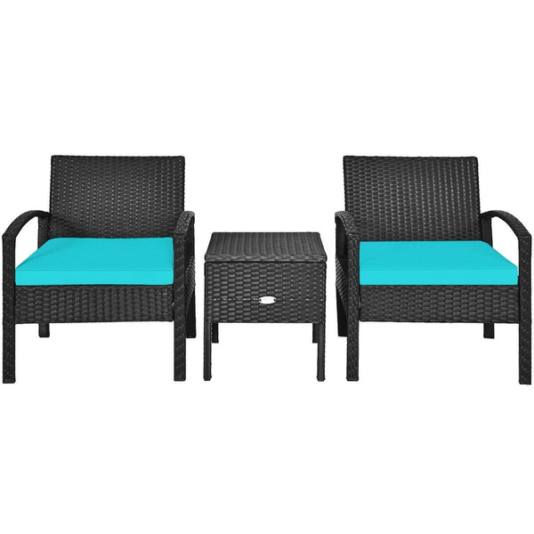 3pc Wicker Rattan Patio Sofa Set - Turquoise
