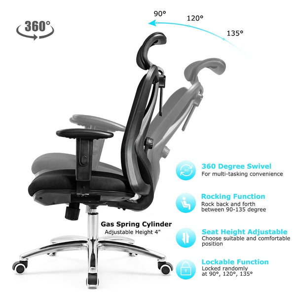 Height Adjustable High Mesh Back Swivel Office Chair - Black