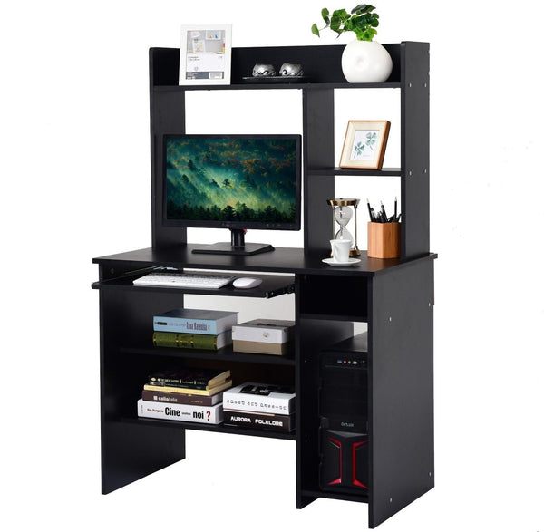 Computer Desk with Storage Shelves - Black