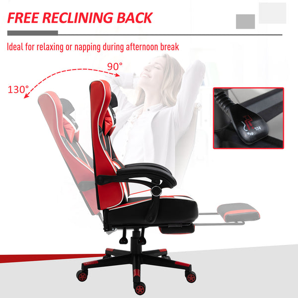 High Back Gaming Home Office Recliner Chair - Red