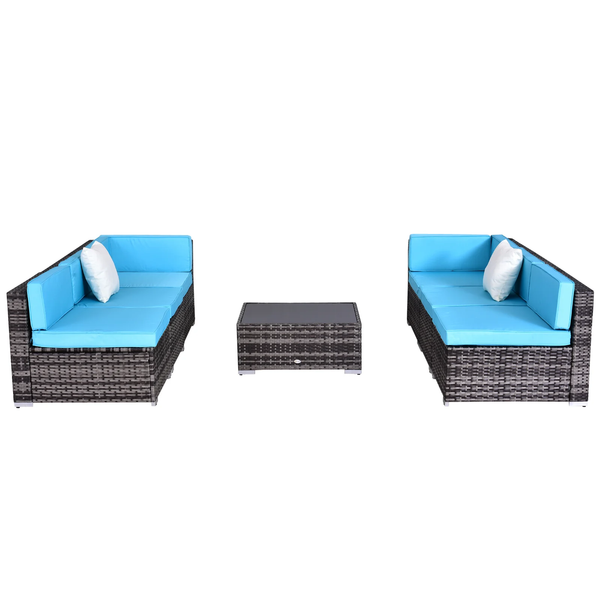 7pc Wicker Patio Furniture Sectional Sofa Set with Cushions - Aqua