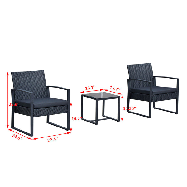 3pc Wicker Rattan Outdoor Patio Chair Set - Black