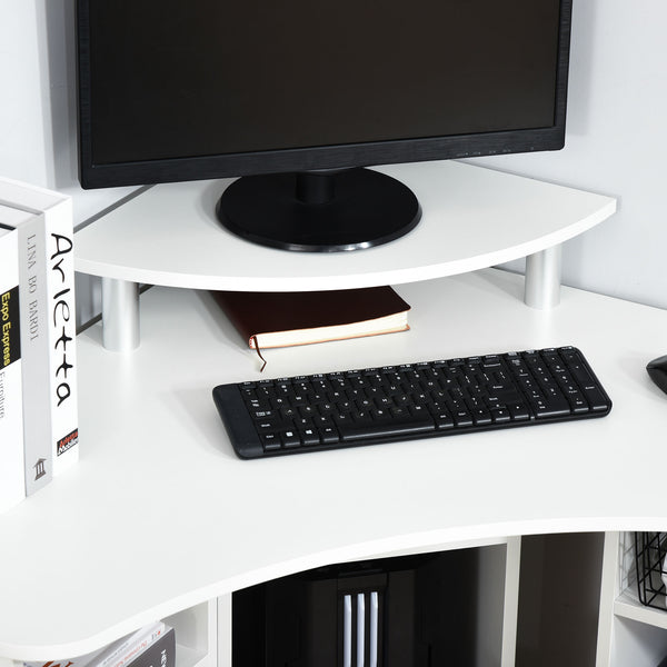 L-Shaped Computer Desk with Monitor Stand - White
