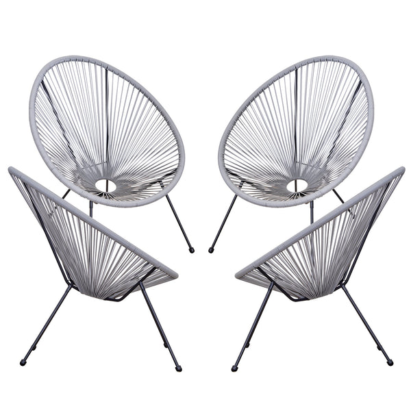 4pc Outdoor Wicker Rattan Patio Oval Chair Set - Light Grey