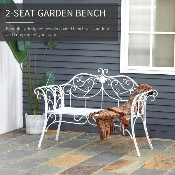 Patio Garden Iron Bench Loveseat - White