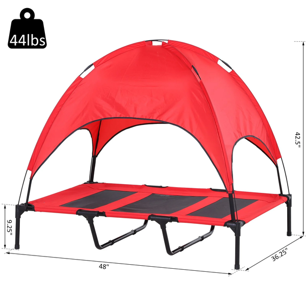 Raised Pet Puppy Cot with Shade in a Bag - Red