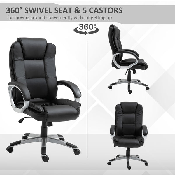Executive Adjustable Swivel Home Office Chair with Padded Armrests - Black