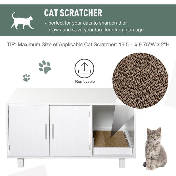 Wooden Cat/ Pet Litter Box  W/Scratcher - White