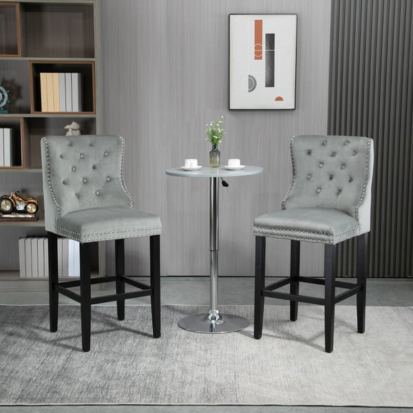 Set of 2 Button Tufted Bar Stools - Gray