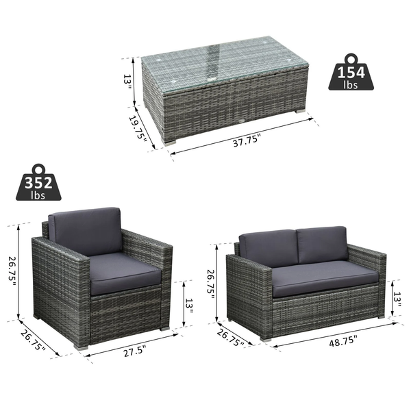 4pc Wicker Patio Outdoor Garden Furniture Set - Grey