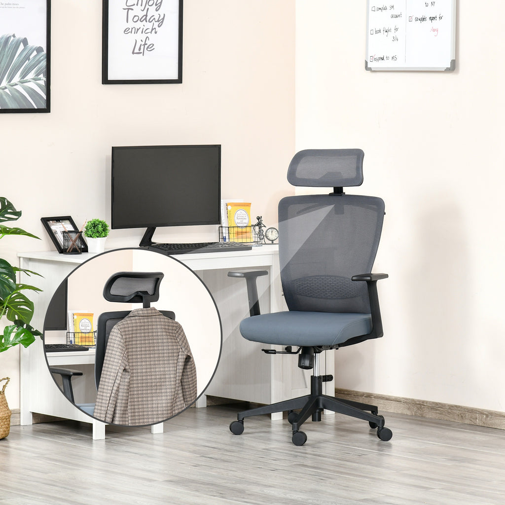 Height Adjustable High Back Executive Mesh Home Office Chair - Blue Grey