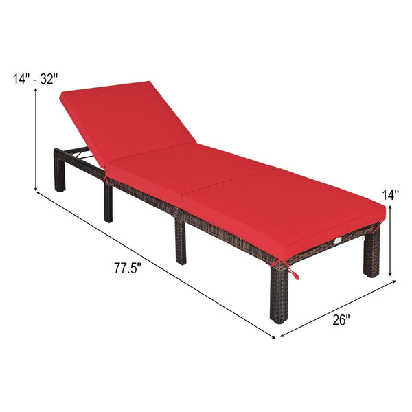 Adjustable Wicker Rattan Patio Chaise Lounge Chair - Red
