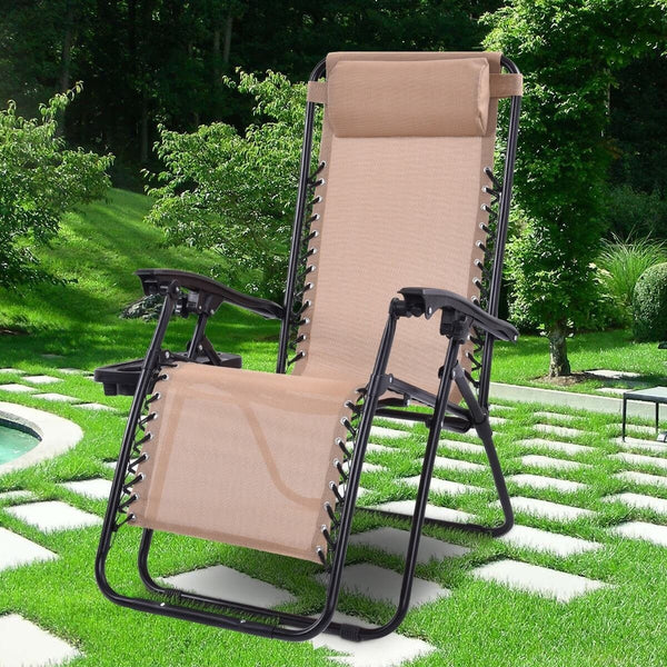 Outdoor Folding Reclining Lounge Chair - Beige