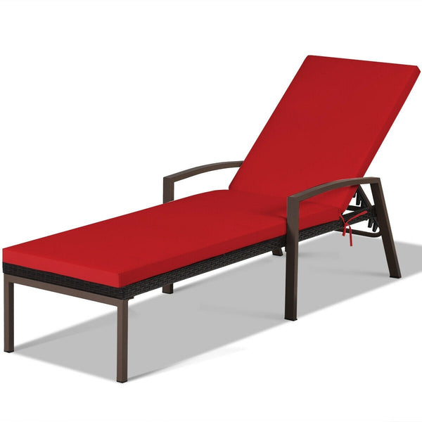 2pc Adjustable Wicker Rattan Patio Chaise Lounge Chair - Red