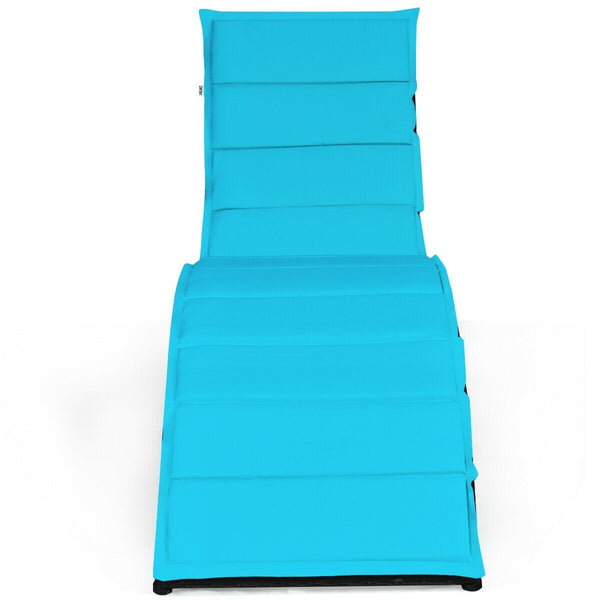 Foldable Wicker Rattan Patio Chaise Lounge Chair with Cushion - Turquoise
