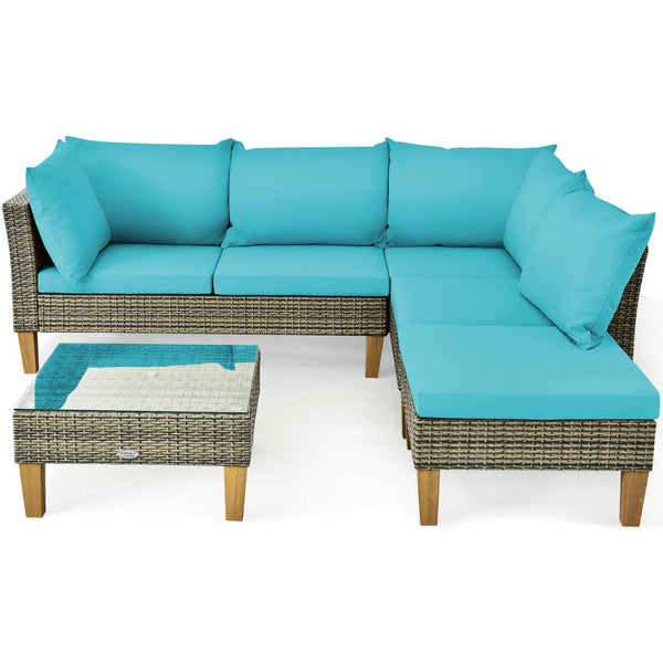 4pc Wicker Rattan Patio Furniture Set Cushioned Loveseat - Turquoise