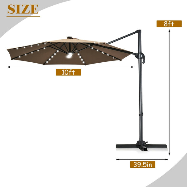 10 Ft. Patio Offset Cantilever Umbrella with Solar Lights - Coffee