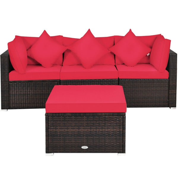 4pc Wicker Rattan Patio Cushioned Sofa Set - Red