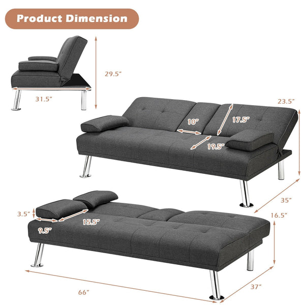 Convertible Folding Futon Sofa Bed - Dark Gray
