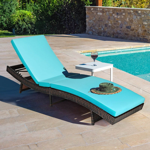 Patio Foldable Rattan Chaise Lounge Chair - Turquoise
