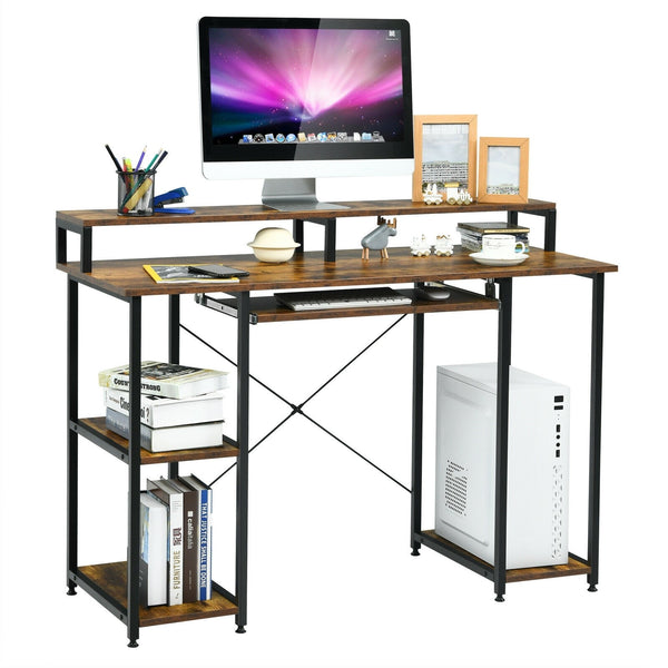 47" Computer Desk with Keyboard Tray and Monitor Stand - Brown