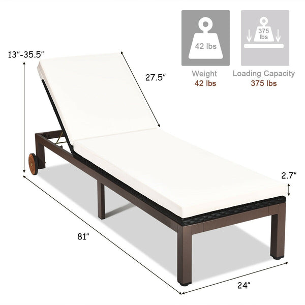 Adjustable Wicker Rattan Patio Chaise Recliner Lounge Chair - Beige