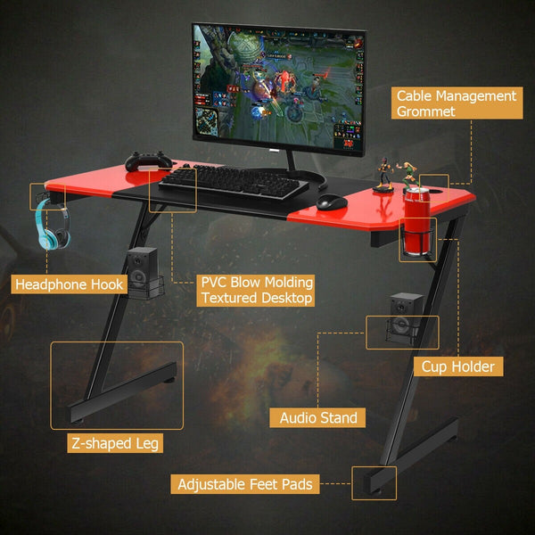 Computer Gaming Desk with Carbon Fiber Tabletop - Red and Black