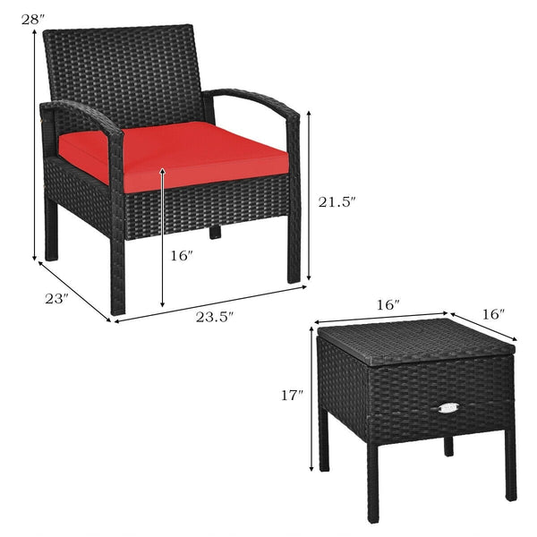 3pc Wicker Rattan Patio Sofa Set - Red