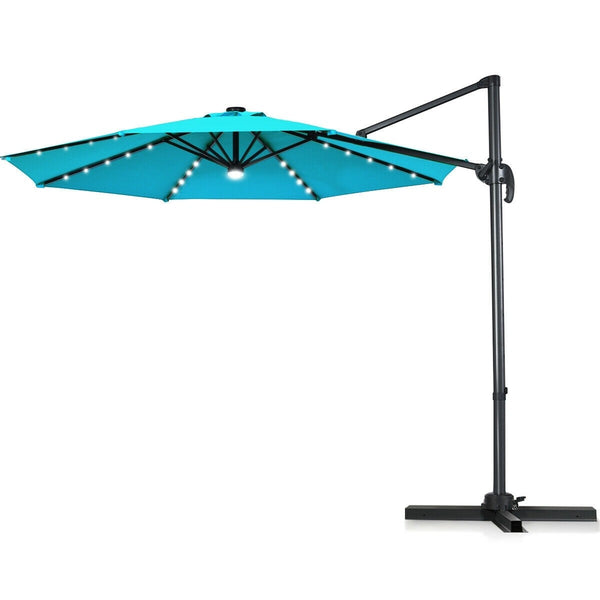 10 Ft. Patio Offset Cantilever Umbrella with Solar Lights - Turquoise