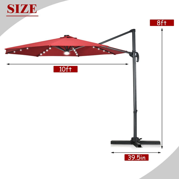 10 Ft. Patio Offset Cantilever Umbrella with Solar Lights - Wine