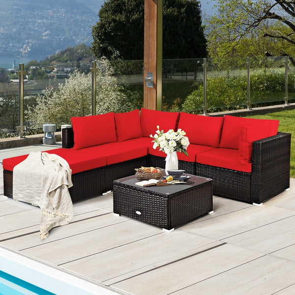 6pc Outdoor Patio Rattan Furniture Set - Red