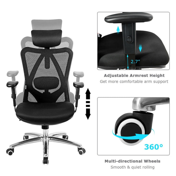 Height Adjustable High Mesh Back Swivel Office Chair - Black