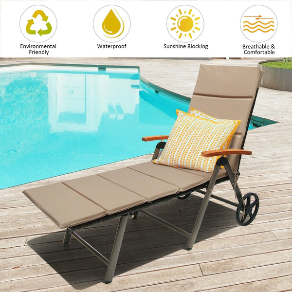 Foldable Outdoor Wicker Rattan Chaise Lounge Recliner Chair - Brown