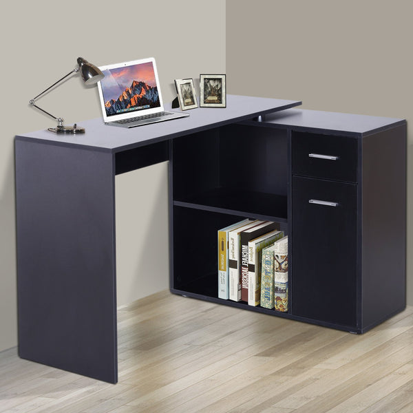 Computer Writing Desk with Cabinet - Black