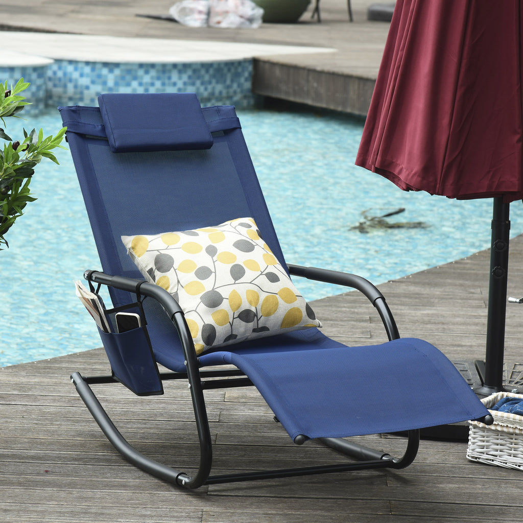 Outdoor Patio Rocking Chair with Removable Headrest - Blue