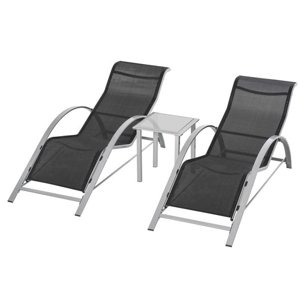 3pc Patio Lounge Chair Set with Table - Black