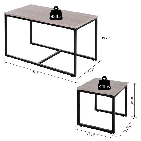 3pc Modern Coffee Table - Natural Wood Grain and Black