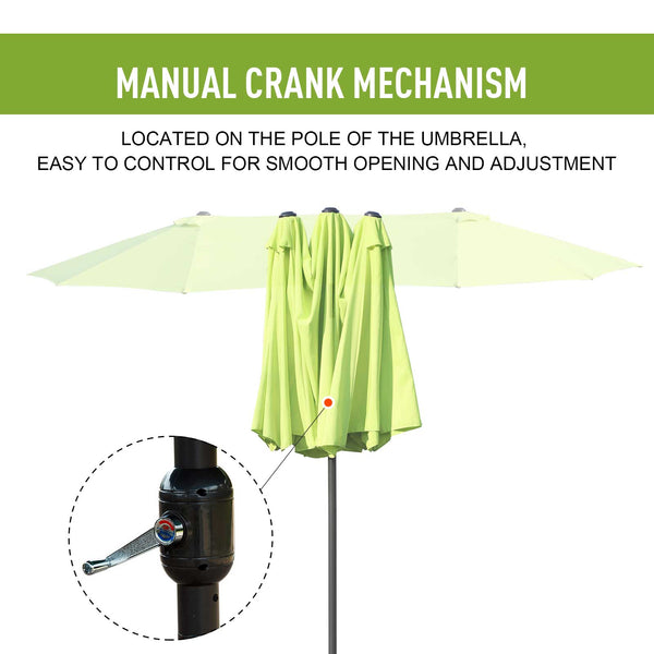 15' Outdoor Patio Twin Canopy Umbrella With Crank - Green