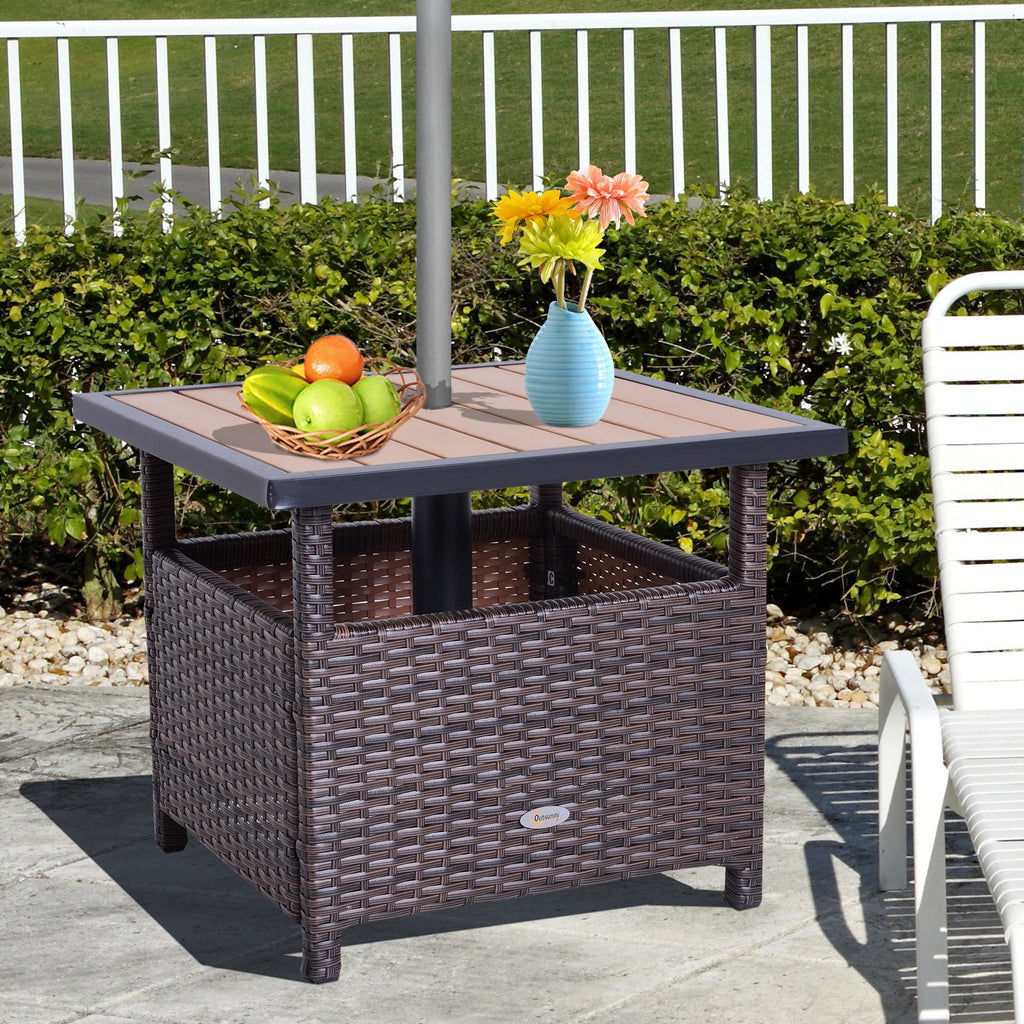 Outdoor Rattan Wicker Accent Table - Brown