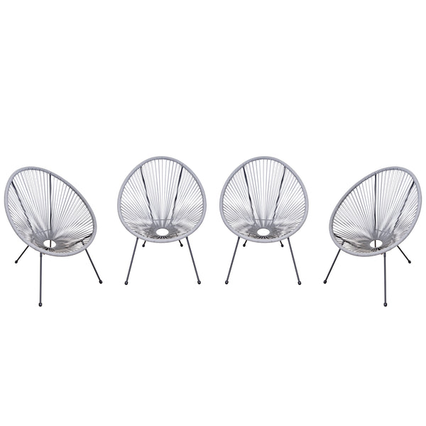 4pc Outdoor Wicker Rattan Patio Oval Chair Set - Light Grey